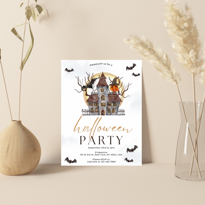 WHITE MATTE WEDDING INVITATION : HAUNTED-HOUSE - 123WeddingCards
