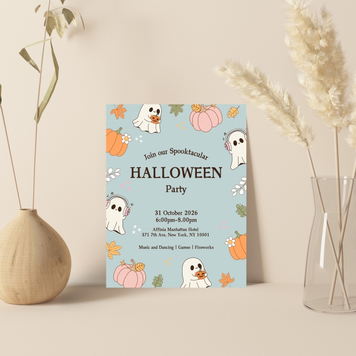 WHITE MATTE WEDDING INVITATION : LITTLE-GHOSTS - 123WeddingCards