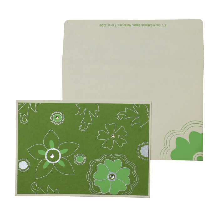 WHITE PARROT GREEN HANDMADE COTTON FLORAL THEMED - SCREEN PRINTED HOLIDAY CARDS : H-848 - 123WeddingCards