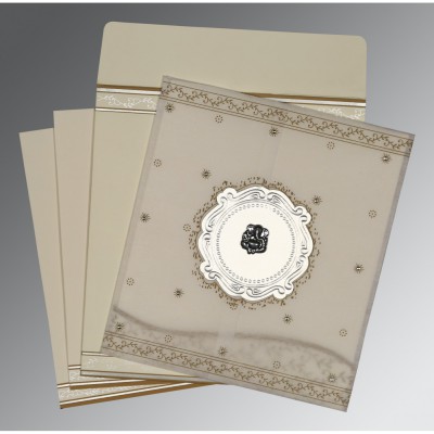 WHITE SILVER SHIMMERY EMBOSSED WEDDING INVITATION : IN-8202O - 123WeddingCards