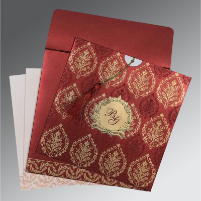WINE RED SHIMMERY UNIQUE THEMED - FOIL STAMPED WEDDING CARD : W-8249L - 123WeddingCards