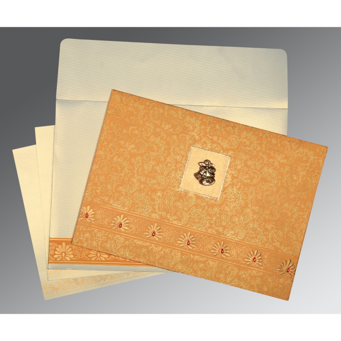 ORANGE MATTE EMBOSSED WEDDING INVITATION : C-1296 - 123WeddingCards