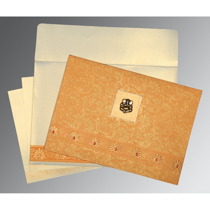 ORANGE MATTE EMBOSSED WEDDING INVITATION : IN-1296 - 123WeddingCards