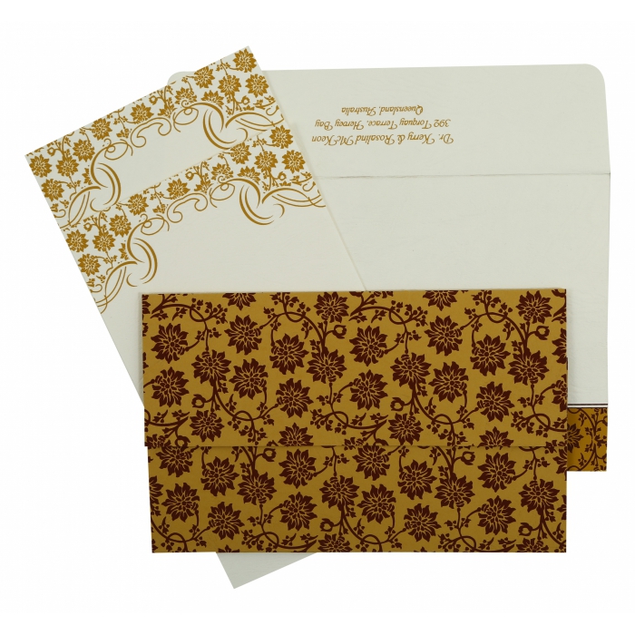 YELLOW MATTE FLORAL THEMED - SCREEN PRINTED WEDDING INVITATION : IN-810C - 123WeddingCards