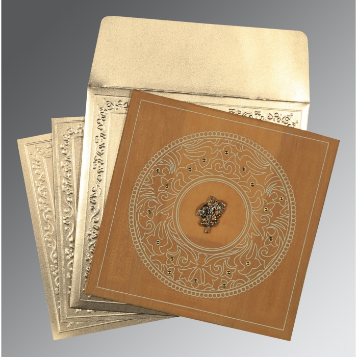 BURNT ORANGE WOOLY SCREEN PRINTED WEDDING CARD : C-8214A - 123WeddingCards