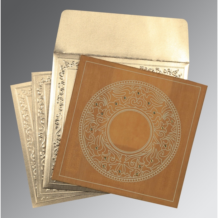 BURNT ORANGE WOOLY SCREEN PRINTED WEDDING CARD : D-8214A - 123WeddingCards