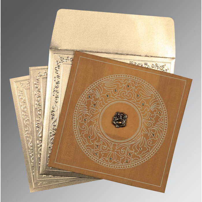 BURNT ORANGE WOOLY SCREEN PRINTED WEDDING CARD : IN-8214A - 123WeddingCards