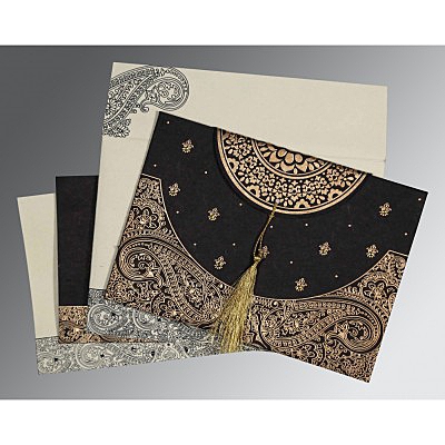 BLACK HANDMADE COTTON EMBOSSED WEDDING CARD : I-8234A